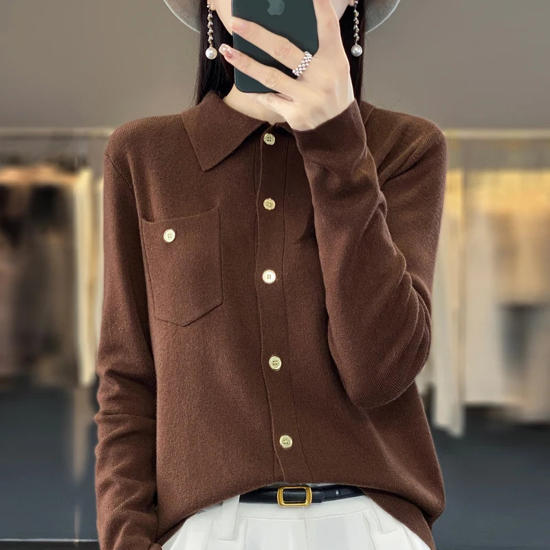 New Women's Cardigan Women's Cashmere Cardigan Women's Sweater Knitted Cardigan Polo Collar Cashmere Sweater