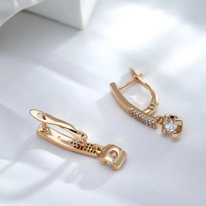 Simple Elegant Drop Earrings For Women 585 Rose Gold Color With White Natural Zircon Daily Party Fine Jewellery Accessories