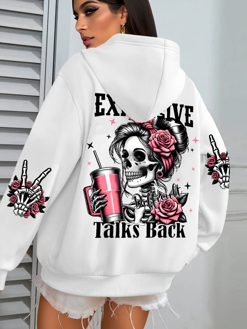 Expensive Talks Back Funny Print Women Hoody Loose Clothes Fleece Warm Comfortable Hoodie Vintage Autumn Crewneck Top