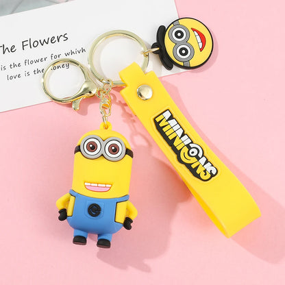 Minions Keychain Cartoon Toys Model Silicone Pendant Keyring Cosplay Car Backpack Key Holder Accessories