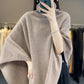 Spring Autumn High Quality Shawl Women's Medium to Long Korean Sleeveless Casual  Wool KnitHigh Neck Pullover CapeJacket