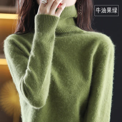 Autumn And Winter New 100% Mink Cashmere Sweater Women's High Neck Knitted Pullover Loose Korean Fashion Warm Women's Top