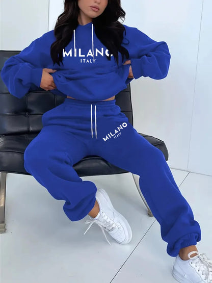 MILANO letter Printed Women Hoodie set Street Hip Hop Clothing Casual Female 2pcs Clothing Plush sweatshirt Perfect for Outdoor