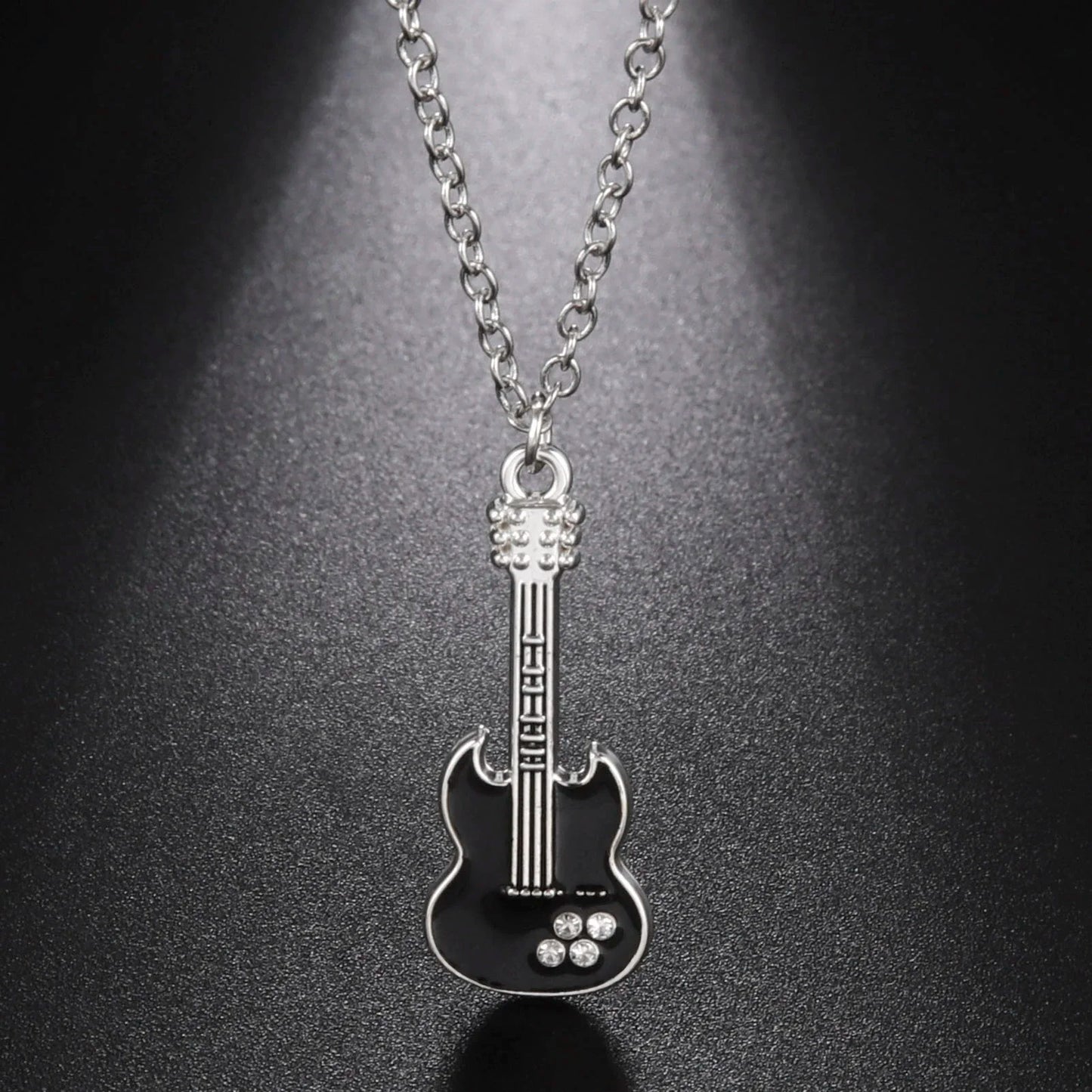 Electric Guitar Necklace Music Black Enamel Chain Rock Pop Classic Crystal Zircon Gift Men's and Women's Jewelry