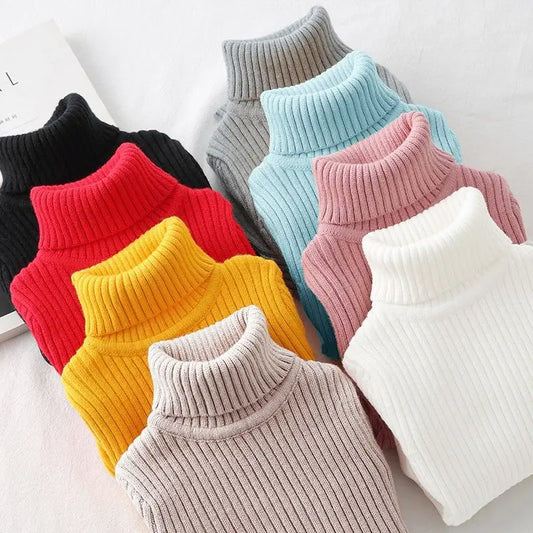 Fashion Baby Girls Winter Turtleneck Knitted Sweaters Clothes  Autumn Children Boys Pullover Kids Knitwear Versatile