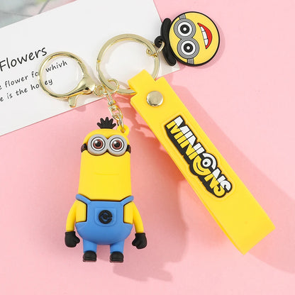 Minions Keychain Cartoon Toys Model Silicone Pendant Keyring Cosplay Car Backpack Key Holder Accessories