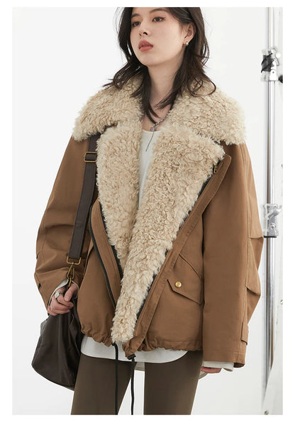 Women’s Streetwear Coat – Retro Motorcycle Style Cotton Jacket, Thick Warm Loose Casual Outerwear