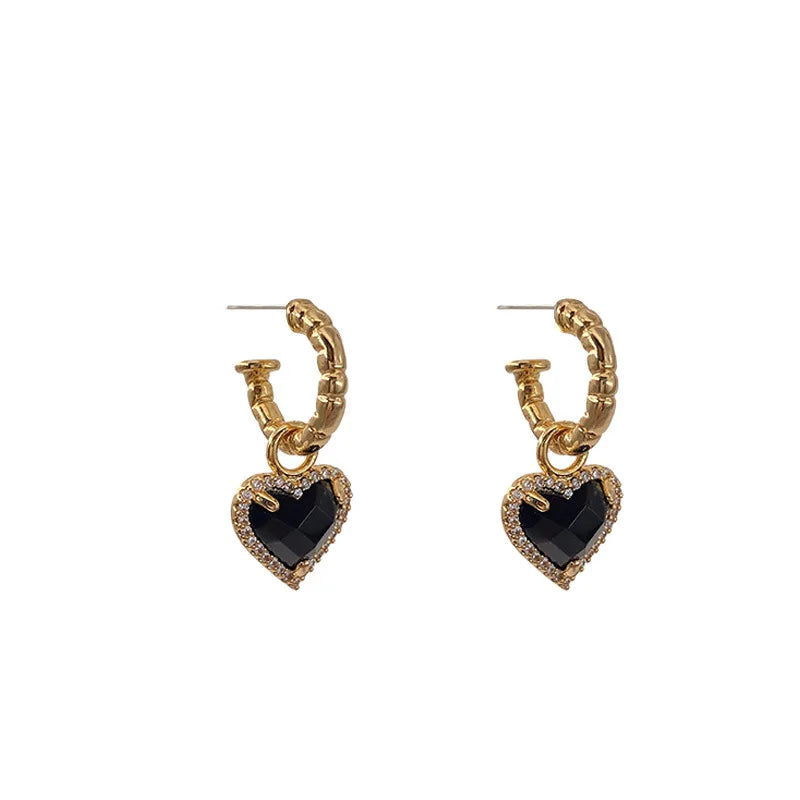 Fashion Black LOVE Heart Zircon Drop Earrings for Women Couple Creative Elegant Holiday Party Jewelry Accessories