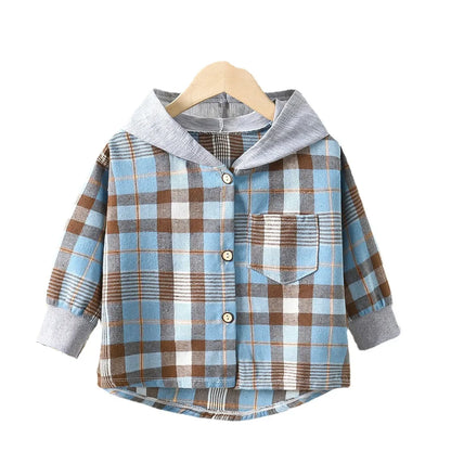 Children's Hooded Shirts Kids Clothes Baby Boys Plaid Shirts Coat for Spring Autumn Girls Long-Sleeve Jacket Bottoming Clothing