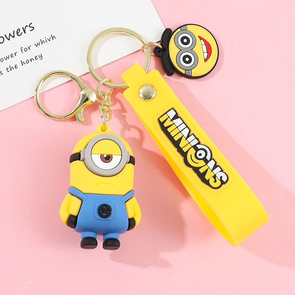 Minions Keychain Cartoon Toys Model Silicone Pendant Keyring Cosplay Car Backpack Key Holder Accessories