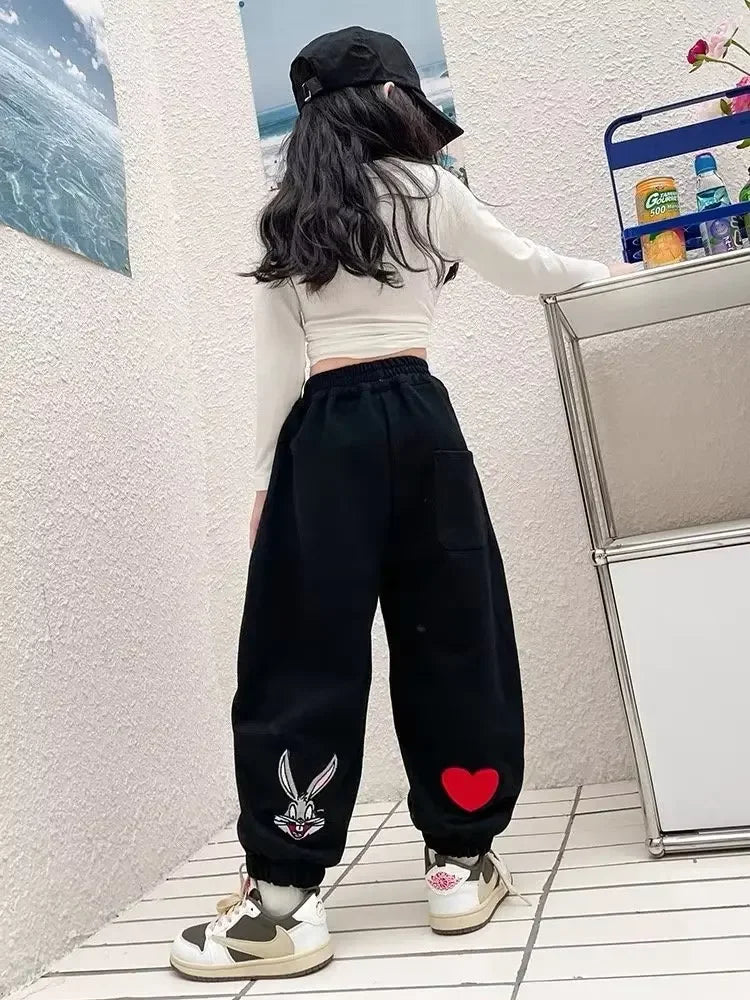 Stylish Spring Autumn Children's Pants Loose Fit Casual Trousers For Girls New Large Medium Kids Wardrobe