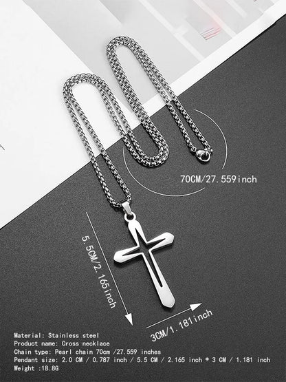 Fashion Design Simple Hollow Cross Pendant Men\'s Hip Hop Stainless Steel Necklace Jewelry