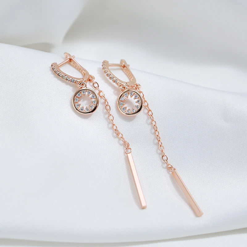 Hot Trend Long Tassel Dangle Earrings For Women Fashion 585 Rose Gold Color Natural Zircon Fine Daily Jewelry Crystal Gift