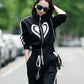 2023 Autumn Winter New Women's Casual Sports Suit Stand Collar Zippered Sweater Coat Tops Wide Leg Pants Two Piece Set Plus Size