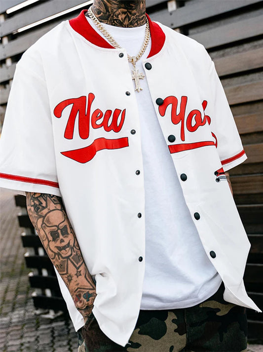 Hip Hop Mens Oversize Shirt Fashion Graphic Print Short Sleeve Loose Top Streetwear Men Y2K Style Stand Collar Buttoned Shirts