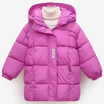 New winter overalls for children, girls' long hooded down jacket, thickened, warm and waterproof for ages 3-10