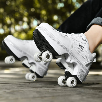 KOFUBOKE Roller Skates Shoes Deformation Unisex Parkour Wheel Sneaker Adults Children Boys Girls Quad Shoes Kick Roller Shoes