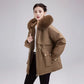 Winter New Fleece-lined Cotton Coat Women's Petite Waist-fitted Thickened Warm Big Collar Jacket Trendy Parkas