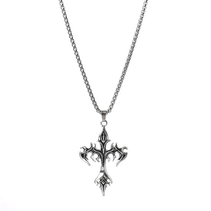 Men's Fashion Punk Flame Cross Pendant Chain Necklace for Women Male  Long Chain Hip Hop Rock Gothic Jewelry Gift