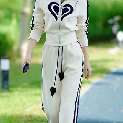 2023 Autumn Winter New Women's Casual Sports Suit Stand Collar Zippered Sweater Coat Tops Wide Leg Pants Two Piece Set Plus Size