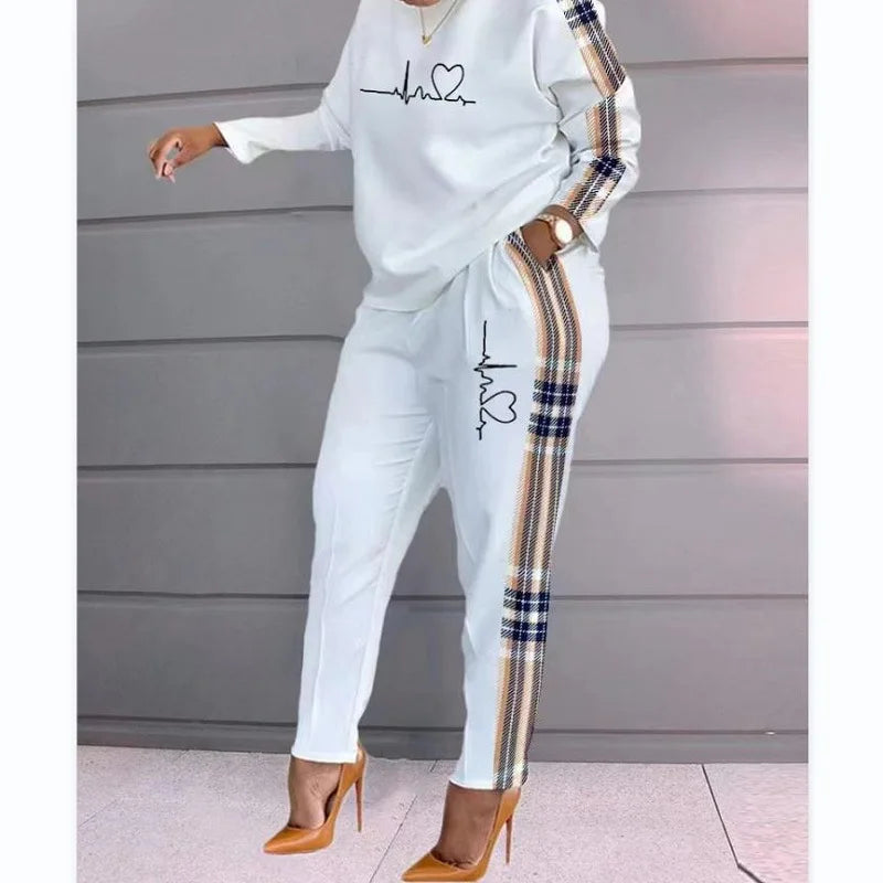 Fashion Women's Printed Long Sleeve Large Size Casual Suit