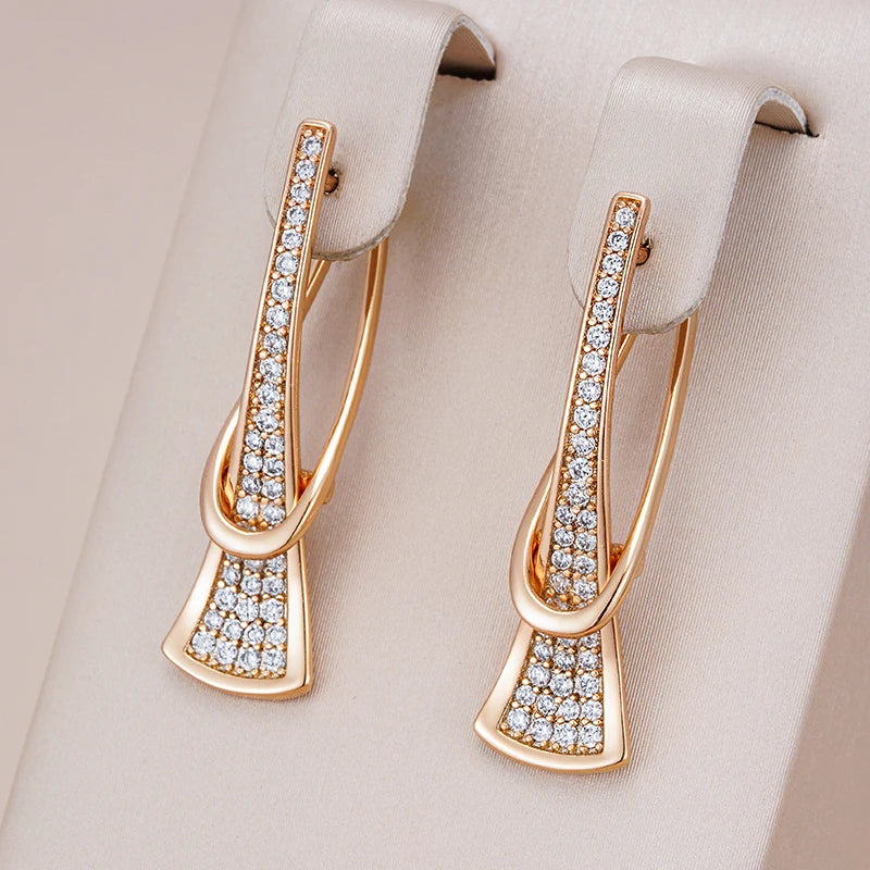 Innovative Design Natural Zircon Drop Earrings for Women 585 Rose Gold Color Romantic Gift Fashion Daily Fine Jewelry