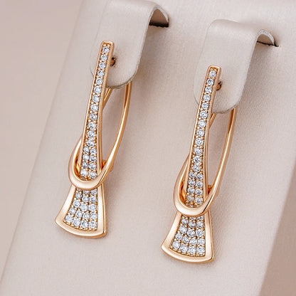 Innovative Design Natural Zircon Drop Earrings for Women 585 Rose Gold Color Romantic Gift Fashion Daily Fine Jewelry