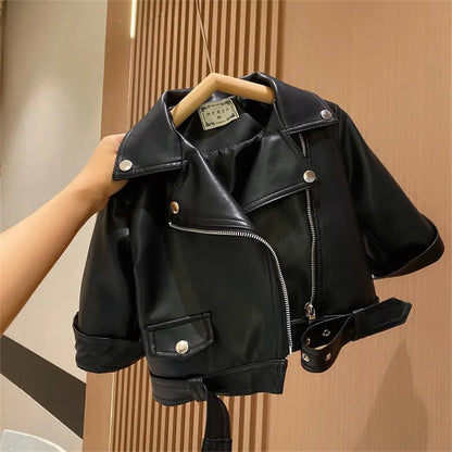 Spring Autumn Boys Leather Jackets For 2-8 Years New Classics Handsome Baby Boy Pu Outerwear Kids Clothing Zipper Fly Coats