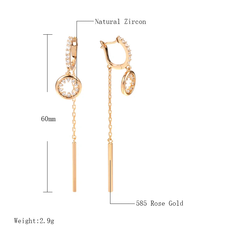 Hot Trend Long Tassel Dangle Earrings For Women Fashion 585 Rose Gold Color Natural Zircon Fine Daily Jewelry Crystal Gift