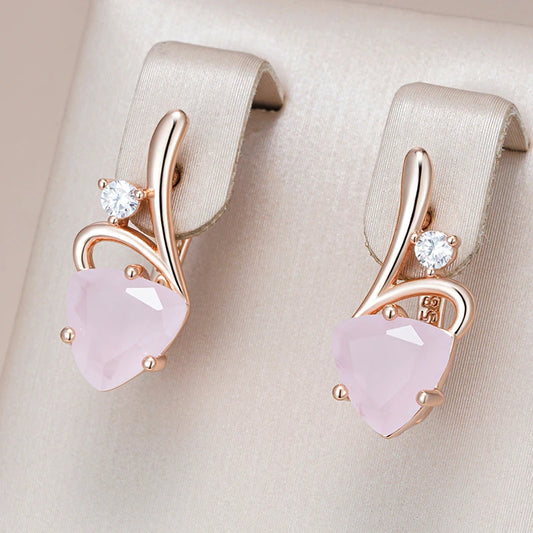 Kinel Hot 585 Rose Gold Color Drop Earrings for Women Unusual Pink Natural Zircon Accessories Fashion Daily Vintage Jewelry