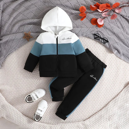 Boys suit 2-7 Years Old Colorblock Coat Long Sleeve Sweatshirt Hoodie Outerwear Trousers suit Children Fashion Clothing