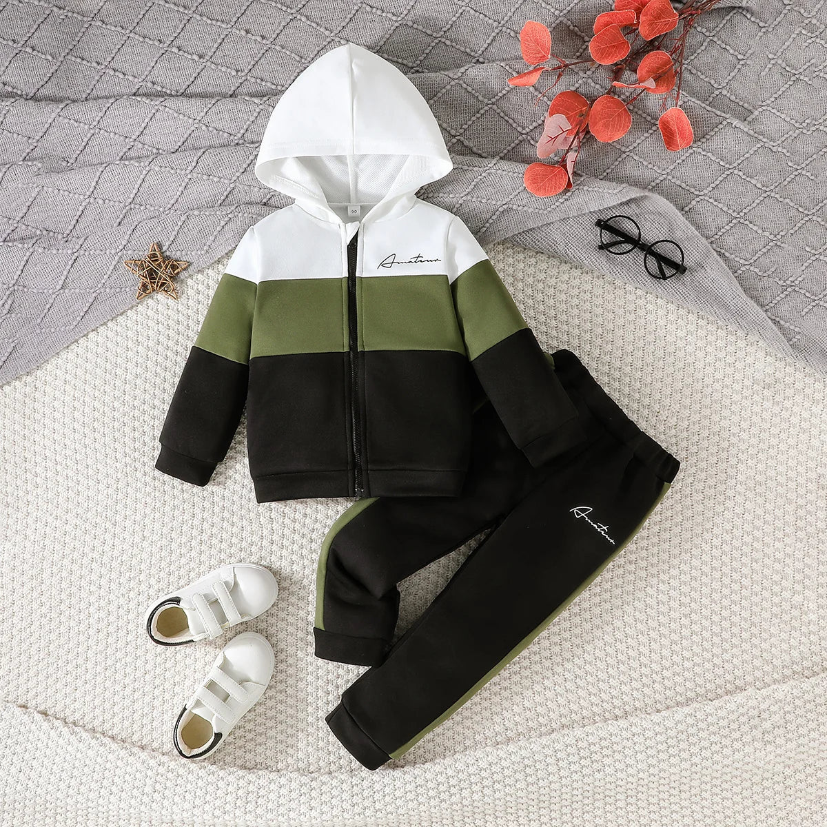 Boys suit 2-7 Years Old Colorblock Coat Long Sleeve Sweatshirt Hoodie Outerwear Trousers suit Children Fashion Clothing