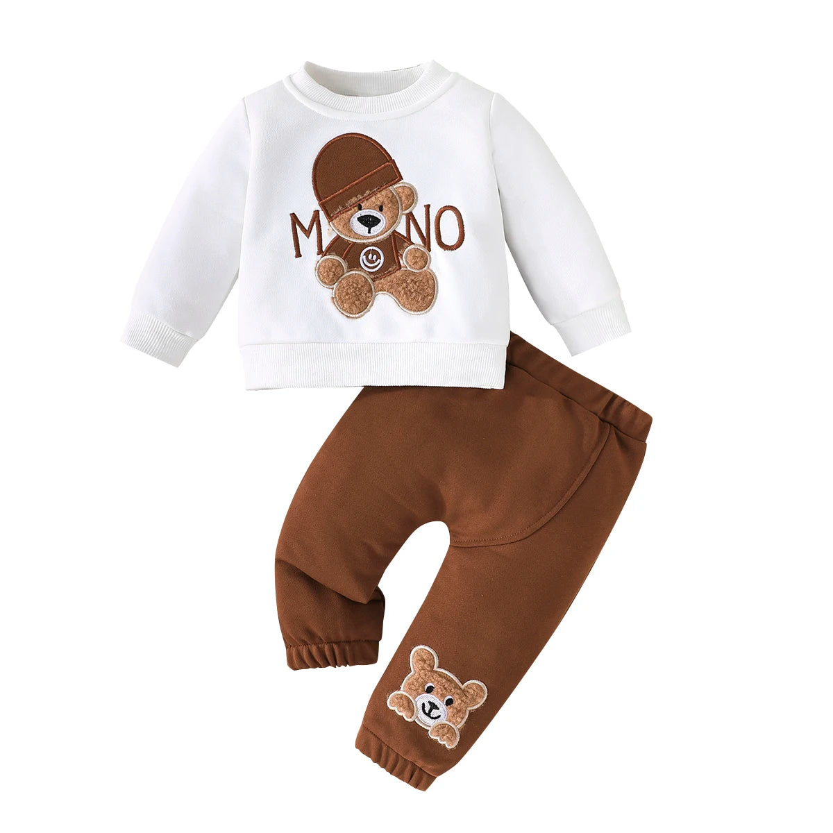 Terno For Kid 3-24Months Casual Cartoon Bear Long Sleeve tee and Navy Pants Outfit Toddler Infant Clothing Set Kids Wear