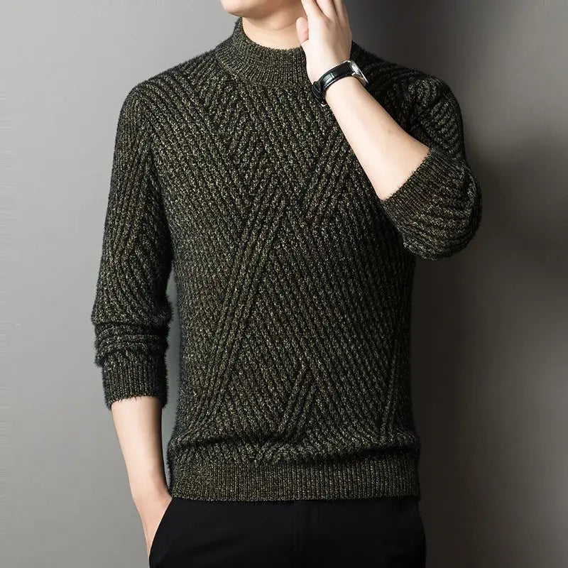 Fashion Half High Collar Knitted Spliced All-match Sweater Men's Clothing 2023 Autumn New Casual Pullovers Loose Korean Tops