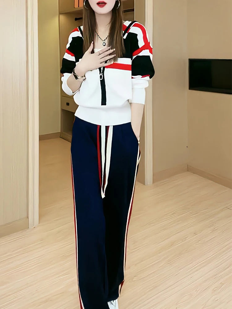 Casual Pullover Coat and Wide Leg Pants Suit for Women, Two-Piece Set Trouser Long Sleeve Loose Outfits Tracksuit Fashion 2023