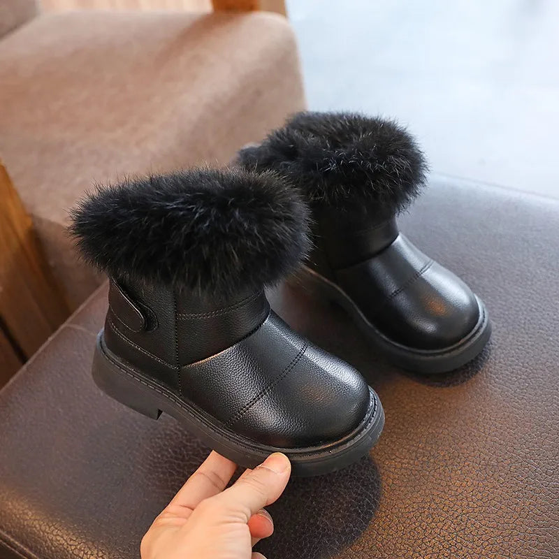 New Solid Color Britain Style Girls Casual Boots Plush Winter Soft Baby Boys Short Boots Kids Shoes Children