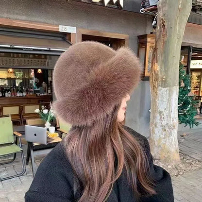 Autumn And Winter New Women's Fashion Fur Cap Fur Hat Fur Hats Mongolian Hat Brimless Plush Fluffy Skiing Riding Warm Caps