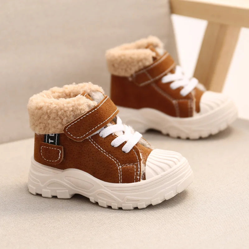 Children Warm Boots Winter New Boys Plus Thicken Velvet Cotton Shoes Girls Waterproof Short Boots Baby Cotton Boots