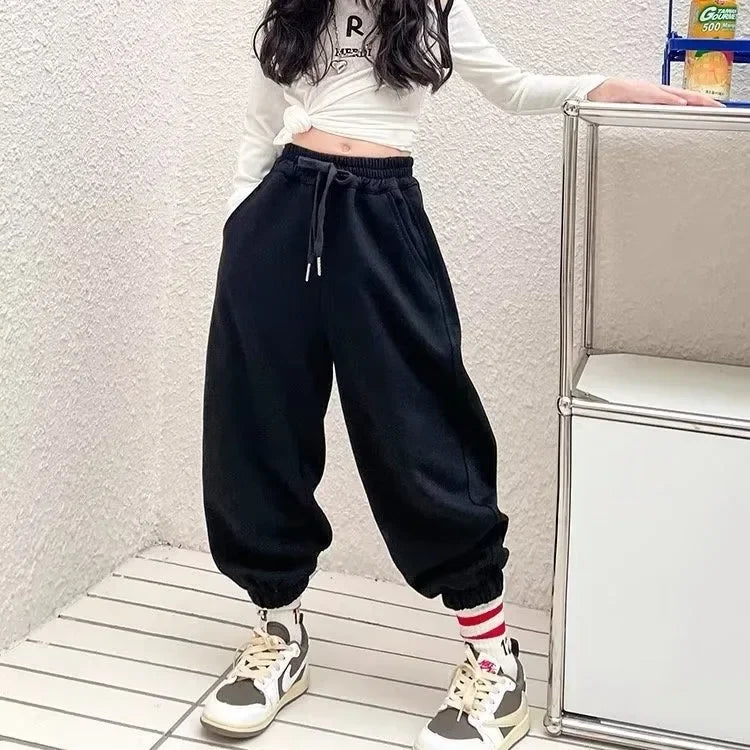 Stylish Spring Autumn Children's Pants Loose Fit Casual Trousers For Girls New Large Medium Kids Wardrobe