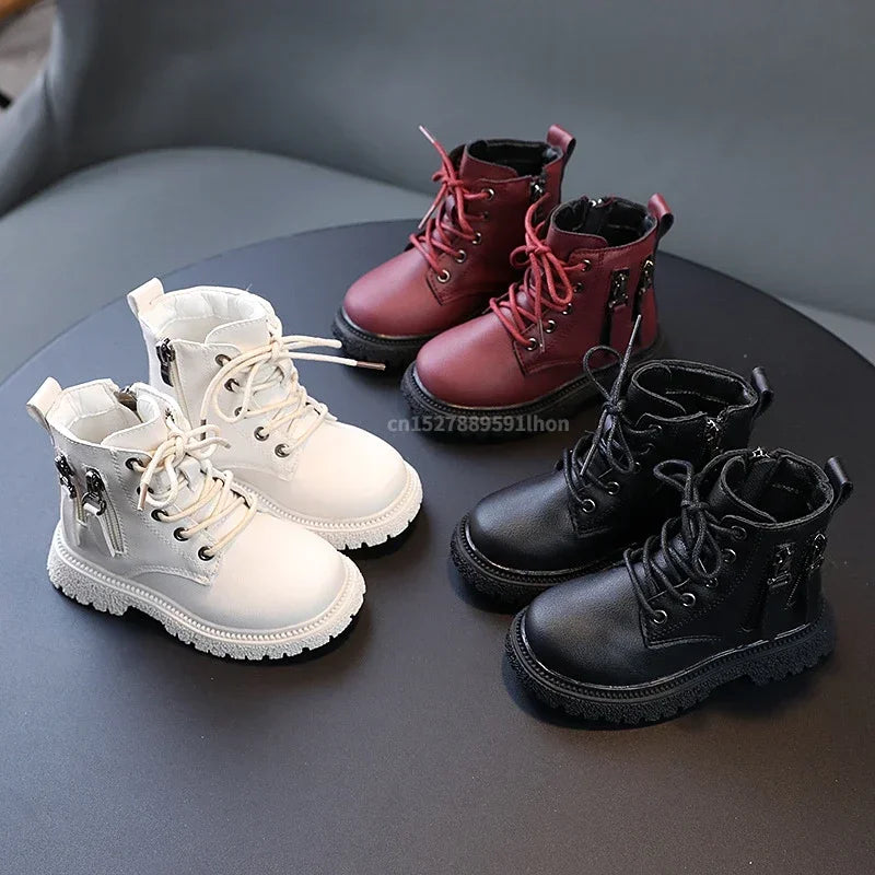 Spring Autumn Winter Ankle Boots Light Girl Platform Shoes Burgundy Beige Black Boys Short Boots Super Cozy Shoes