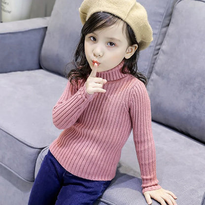 Fashion Baby Girls Winter Turtleneck Knitted Sweaters Clothes  Autumn Children Boys Pullover Kids Knitwear Versatile