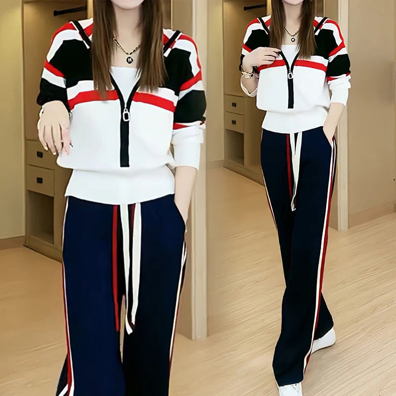 Casual Pullover Coat and Wide Leg Pants Suit for Women, Two-Piece Set Trouser Long Sleeve Loose Outfits Tracksuit Fashion 2023