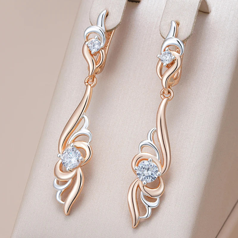 Kinel Hot Unique Flower Shape Drop Earrings for Women Fashion 585 Rose Gold Silver Color Mix Boho Long Earrings Ethnic Jewelry