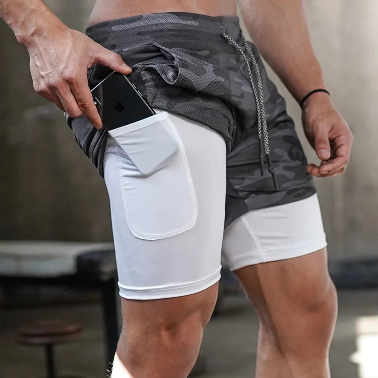 2-in-1 Men’s Gym Shorts – Camo Running, Quick Dry Training & Jogging Pants, Summer Sportswear
