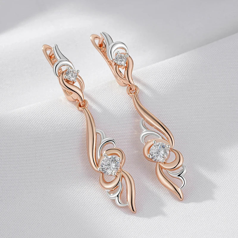 Kinel Hot Unique Flower Shape Drop Earrings for Women Fashion 585 Rose Gold Silver Color Mix Boho Long Earrings Ethnic Jewelry