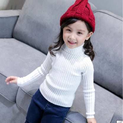 Fashion Baby Girls Winter Turtleneck Knitted Sweaters Clothes  Autumn Children Boys Pullover Kids Knitwear Versatile