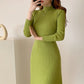 Autumn Winter 2024 Slim Long Sleeve Party Midi Dress for Women Knitted Half High Collar Elegant Knitted Sweater Dresses Ladies