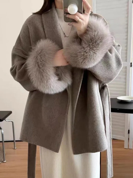 New Women’s Woollen Coat – Short Lace-Up Lapel Cashmere Jacket, Autumn & Winter Fashion Outerwear