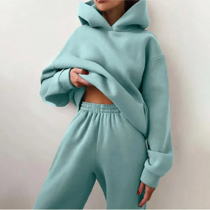 Women's Fashion Sweatshirt And Pants Set Solid Color Casual Sports Style For Autumn/Winter