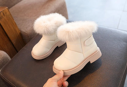 New Solid Color Britain Style Girls Casual Boots Plush Winter Soft Baby Boys Short Boots Kids Shoes Children